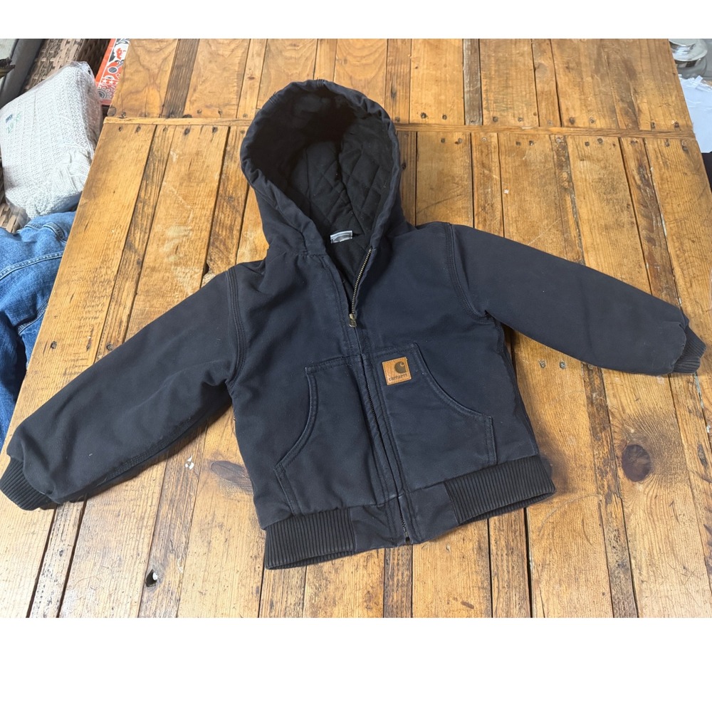 Carhartt Kids Size 4 Black Duck Canvas Hooded Jacket Workwear Ranch Chore